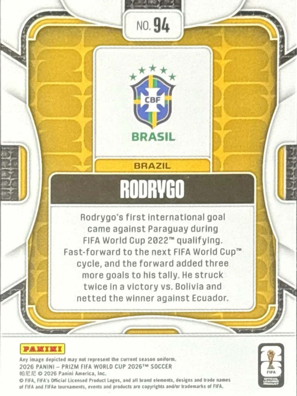 Panini Prizm Brazil Rodrygo Soccer Trading Card